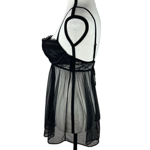 Victoria's Secret Black 34B Romantic Nightie Sheer Chemise Babydoll Lingerie - Picture 3 of 11